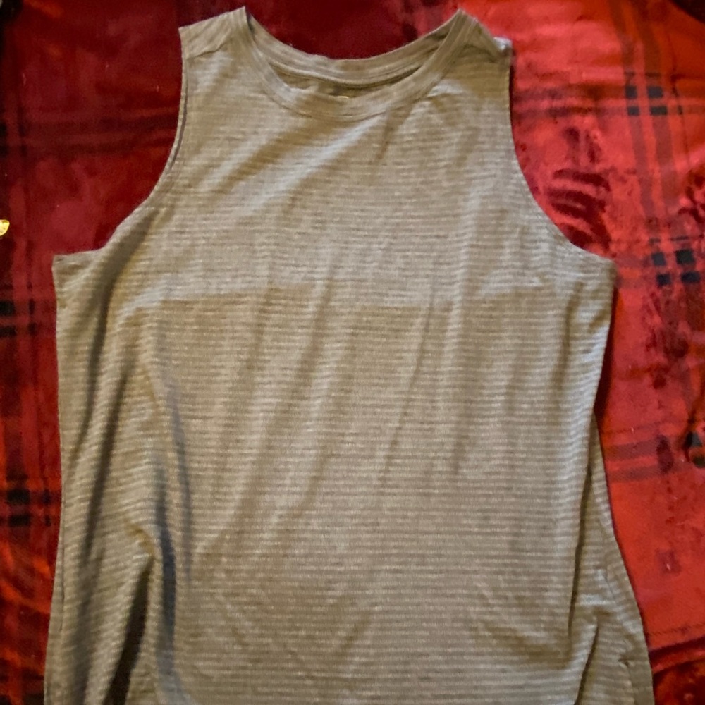 Gray and black striped sleeveless top
